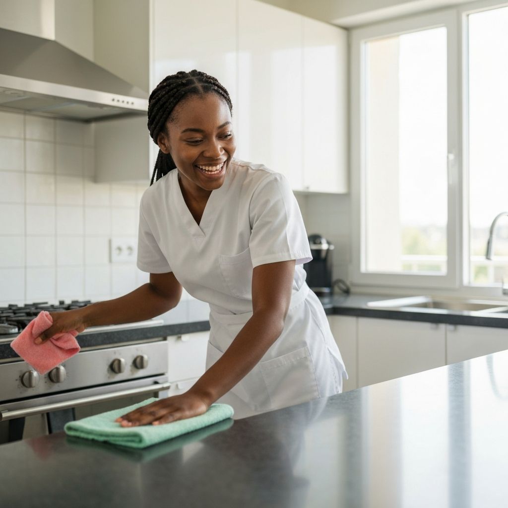 Professional maid cleaning kitchen
